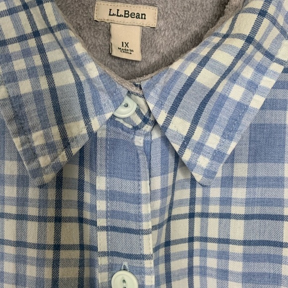 L L Bean Fleece Lined Flannel Shirt Jacket Check Plaid Blue Gray Smock Hem Sz 1X - Picture 3 of 14